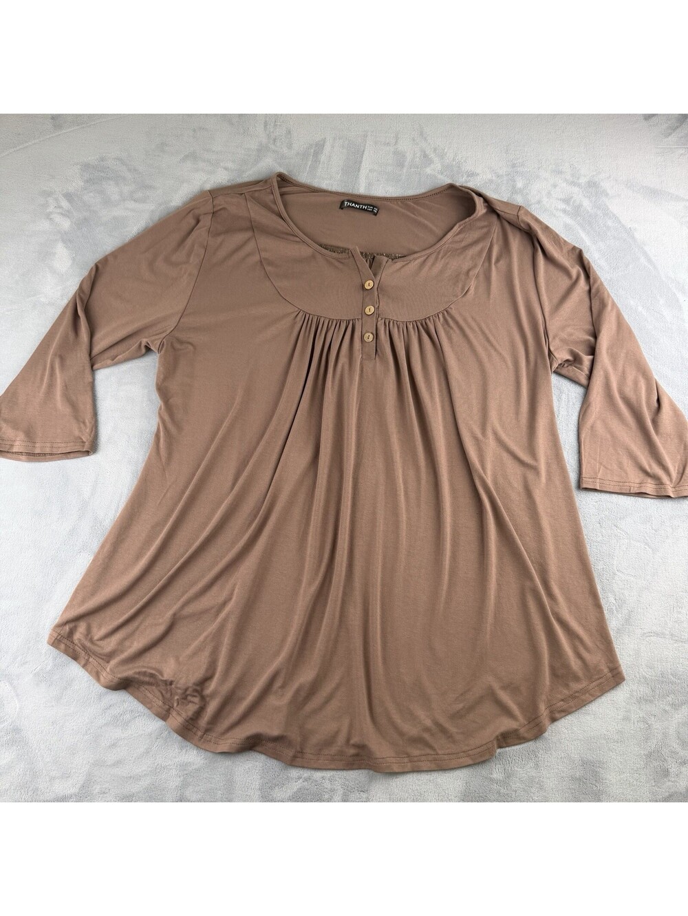 THANTH Women’s 3XL Brown Rayon Spandex Tunic Top 3/4 Sleeve Button Front